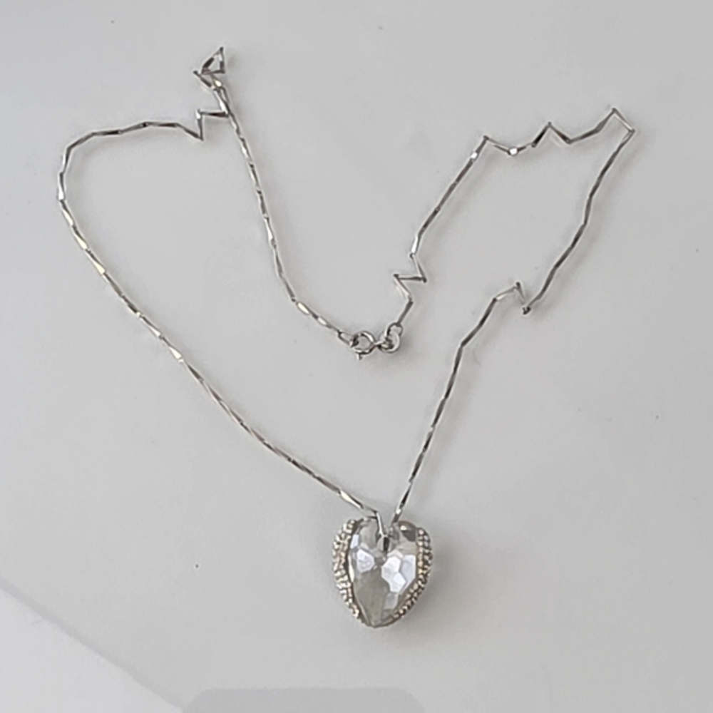 925 Silver Heart Crystal Pendant Necklace Silver Tone